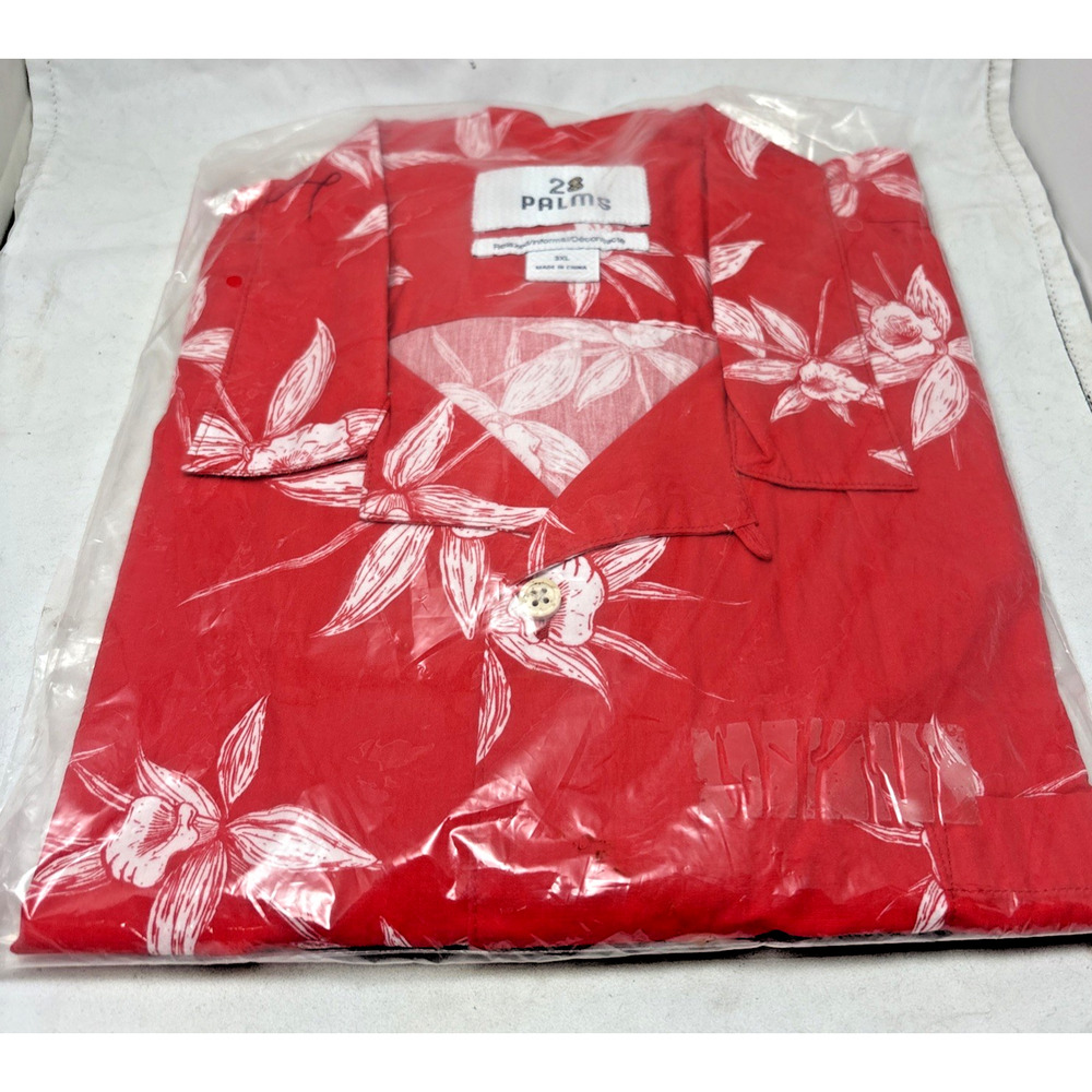 MENS 3XL 28 PALMS RELAXED SHORT SLEEVE HAWAIIAN SHIRT RED/WHITE